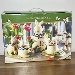 Vintage Mercuries 20 Piece Easter Bunny Spring Time Garden Party Ceramic Tea Set